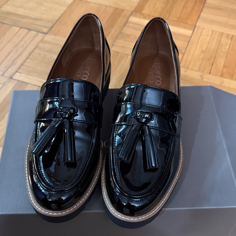 Franco Sarto Black Patent Tassel Loafers